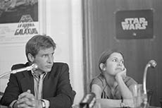 Los actores Harrison Ford y Carrie Fisher en la presentación de StarWars en el Festival de Cine de San Sebastián. Fernando Postigo, 1977
